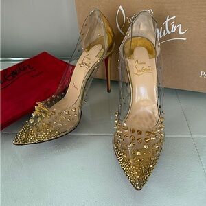 Christian Louboutin Grotika 100 Spike Heels Gold
